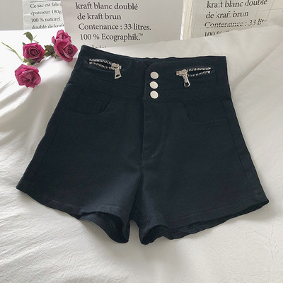 Черни дамски къси панталони с висока талия