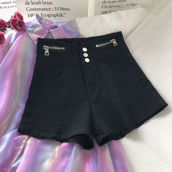 Черни дамски къси панталони с висока талия 
