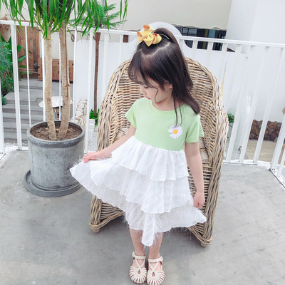 Детска рокля с къс ръкав и овално деколте