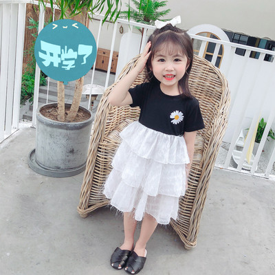 Детска рокля с къс ръкав и овално деколте