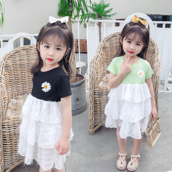 Детска рокля с къс ръкав и овално деколте