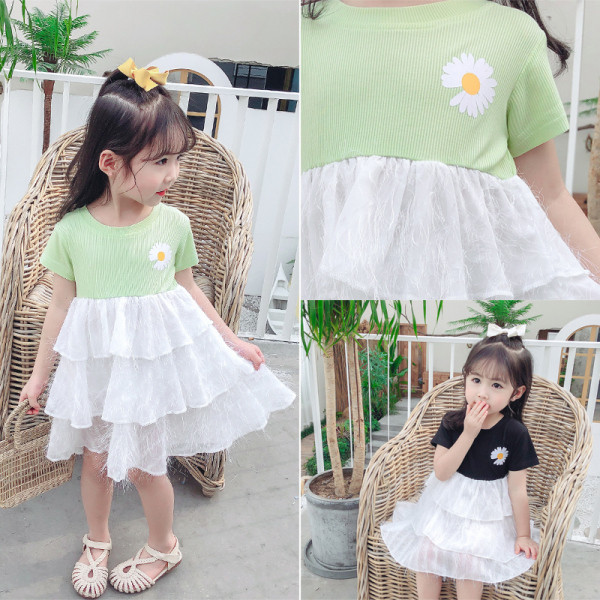 Детска рокля с къс ръкав и овално деколте