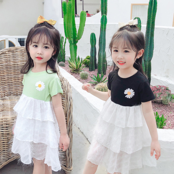 Детска рокля с къс ръкав и овално деколте