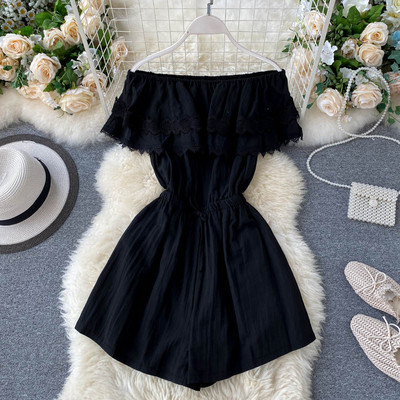 Дамски модерен гащеризон с паднали ръкави и връзки на талията