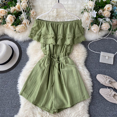 Дамски модерен гащеризон с паднали ръкави и връзки на талията