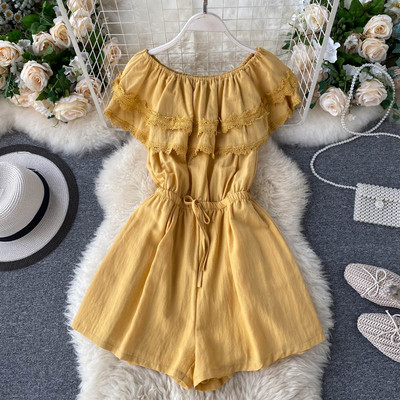 Дамски модерен гащеризон с паднали ръкави и връзки на талията