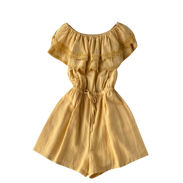 Дамски модерен гащеризон с паднали ръкави и връзки на талията