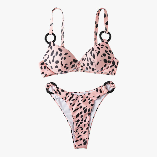 Бански костюм от две части с леопардов десен и халки