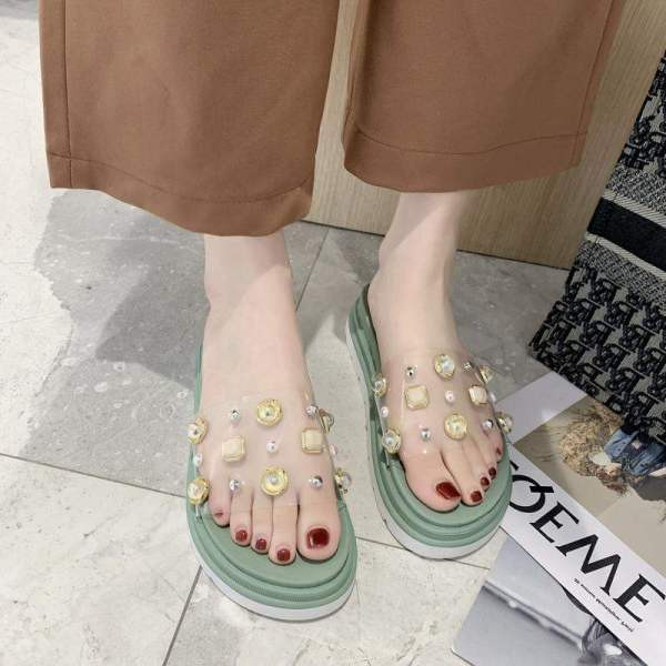 Ежедневни дамски чехли с камъни и перли 