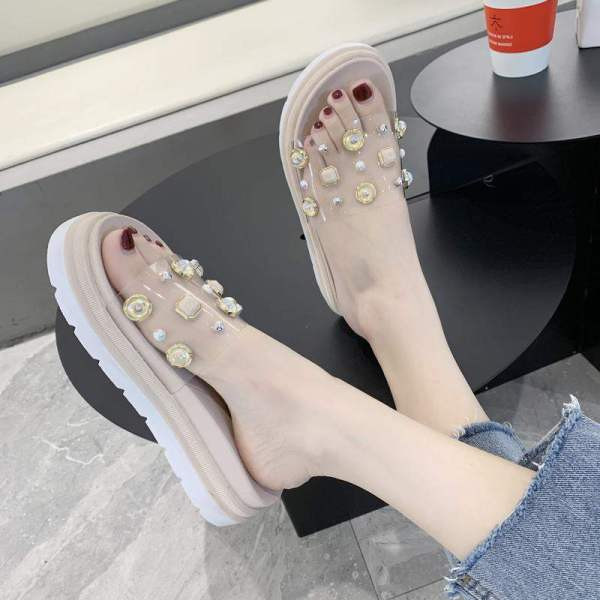 Ежедневни дамски чехли с камъни и перли 