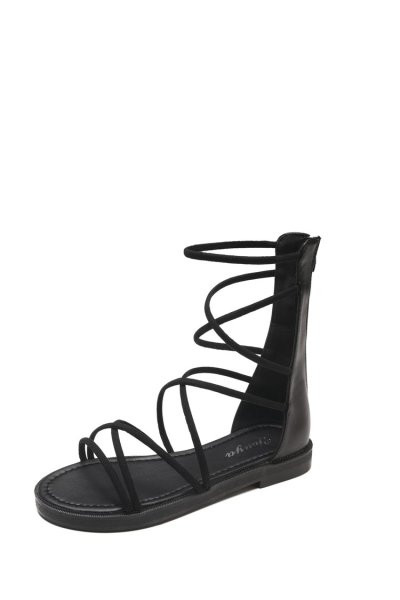 Дамски летни сандали с равна подметка и връзки 