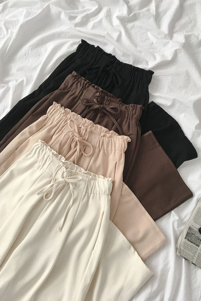 Дамски панталон ретро стил с връзки и висока талия