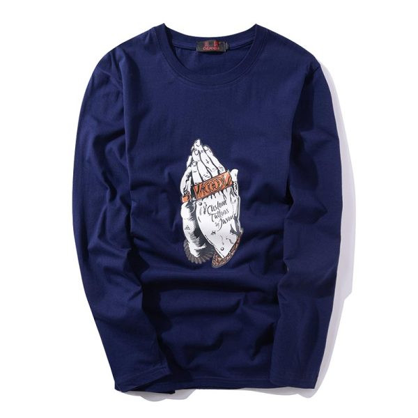 Ежедневна мъжка блуза с цветна щампа и обло деколте 