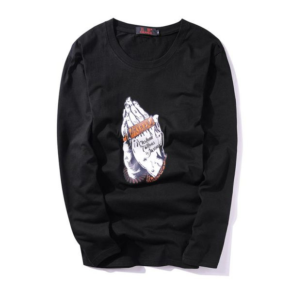 Ежедневна мъжка блуза с цветна щампа и обло деколте 