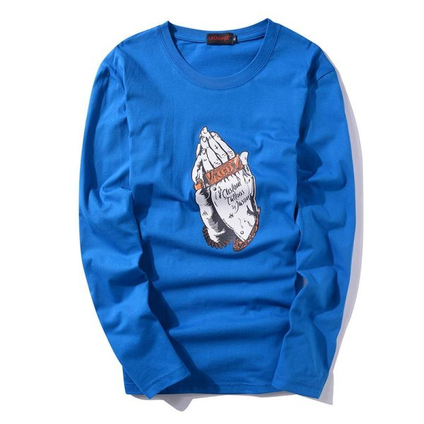 Ежедневна мъжка блуза с цветна щампа и обло деколте 