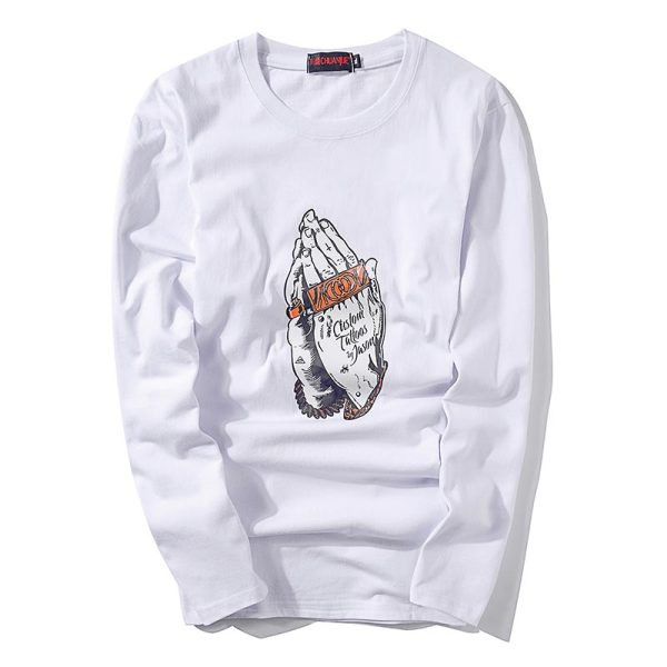 Ежедневна мъжка блуза с цветна щампа и обло деколте 