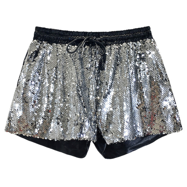 Лъскави къси панталони широк модел с висока талия и пайети