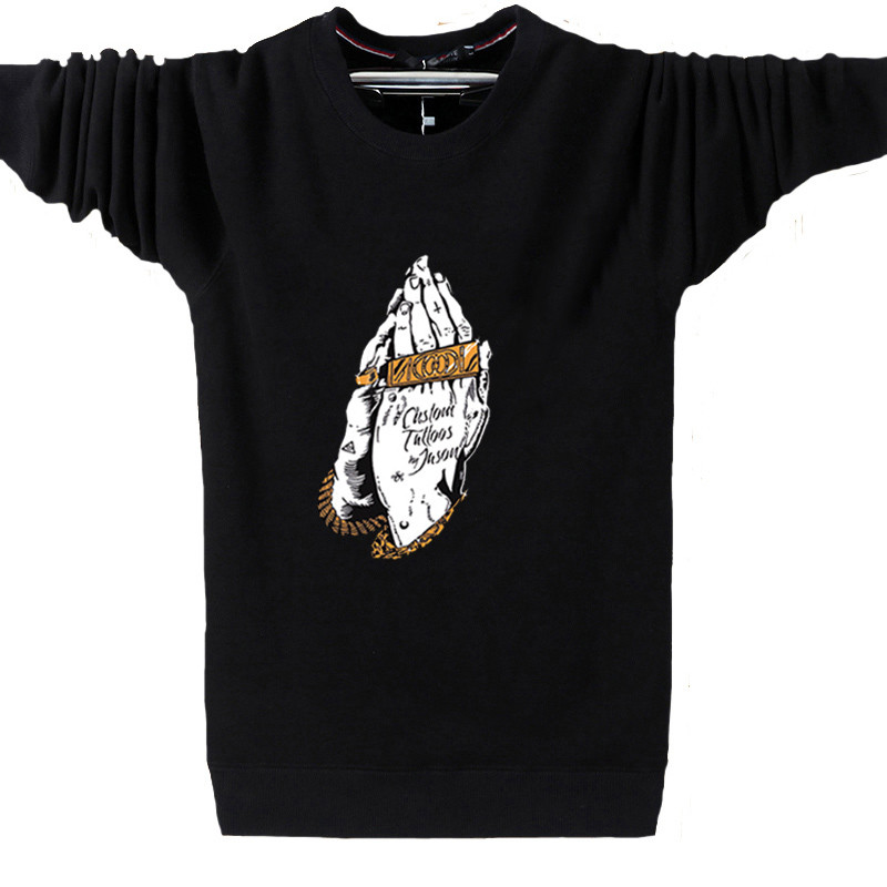 Мъжка ежедневна блуза с цветна бродерия и обло деколте 