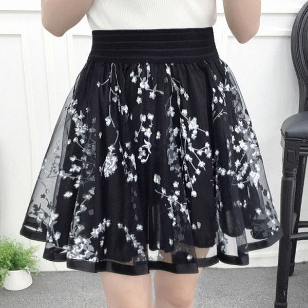 Разкроена дамска пола с висока талия и флорална бродерия