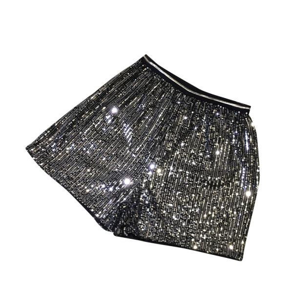 Модерни къси дамски панталони с висока талия и пайети