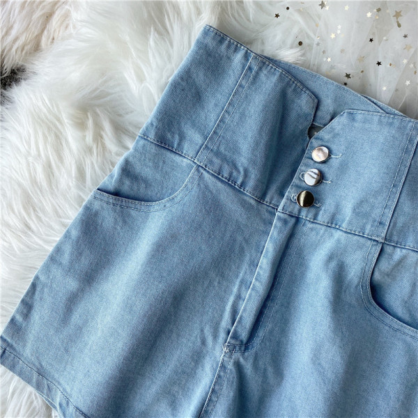 Къси дънкови панталони с висока талия и джобове