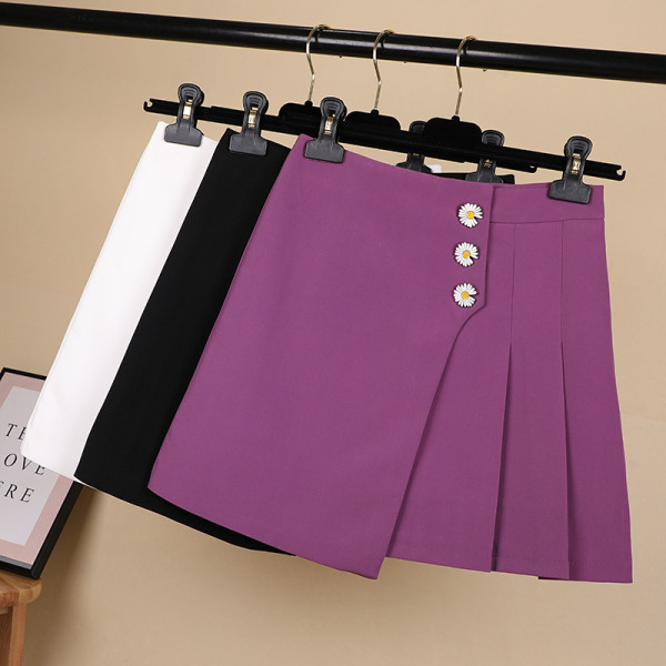 Модерна дамска асиметрична пола с висока талия и бродерия 