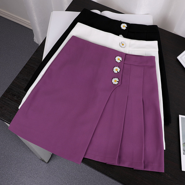 Модерна дамска асиметрична пола с висока талия и бродерия 