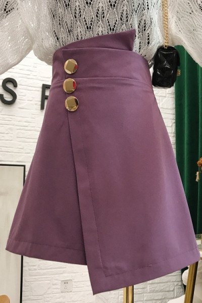 Асиметрична дамска пола с висока талия и метални елементи 