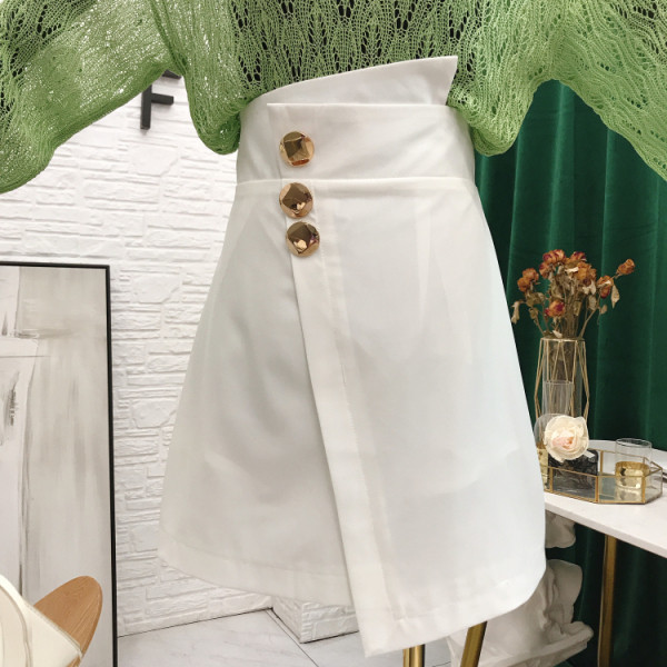 Асиметрична дамска пола с висока талия и метални елементи 