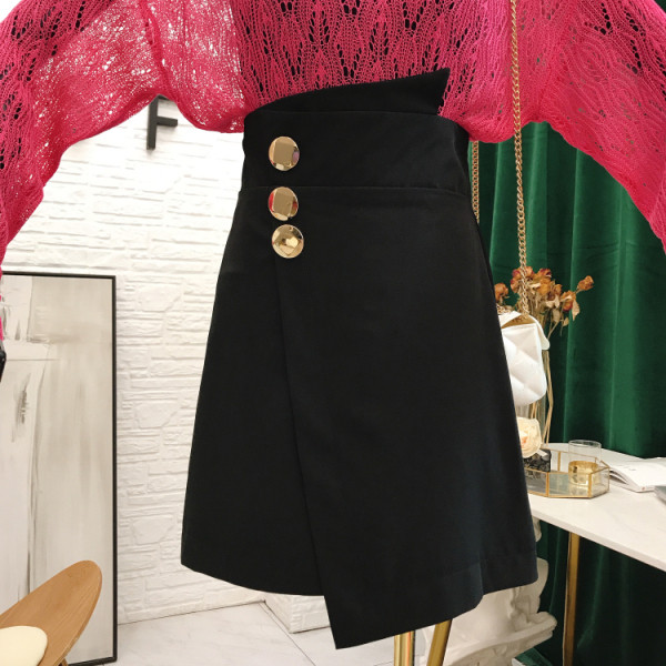 Асиметрична дамска пола с висока талия и метални елементи 