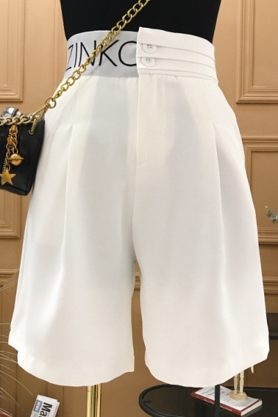 Стилни къси дамски панталони с висока талия и надпис