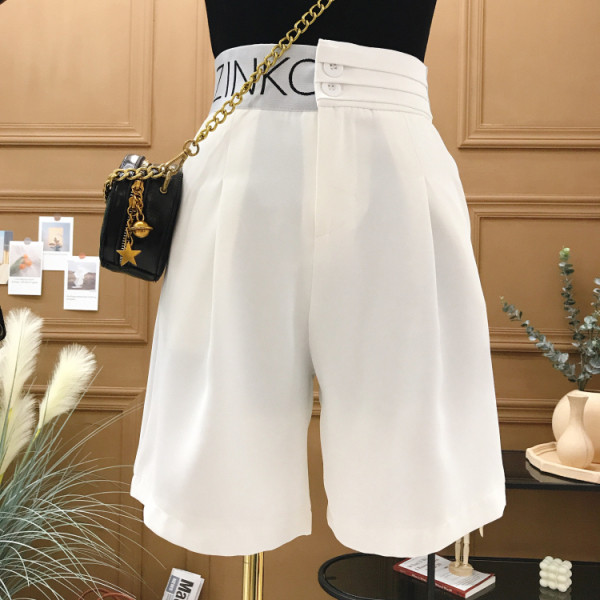 Стилни къси дамски панталони с висока талия и надпис