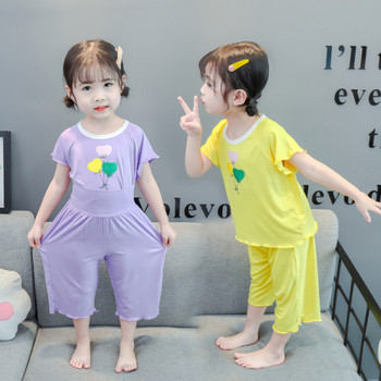 Детска пижама за момичета от две части с бродерия 