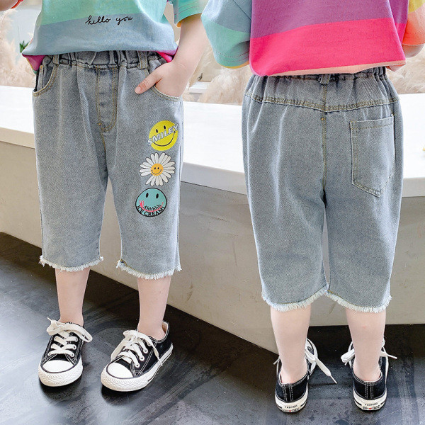 Ležerne dječje traperice za djevojčice s vezom i elastičnim strukom