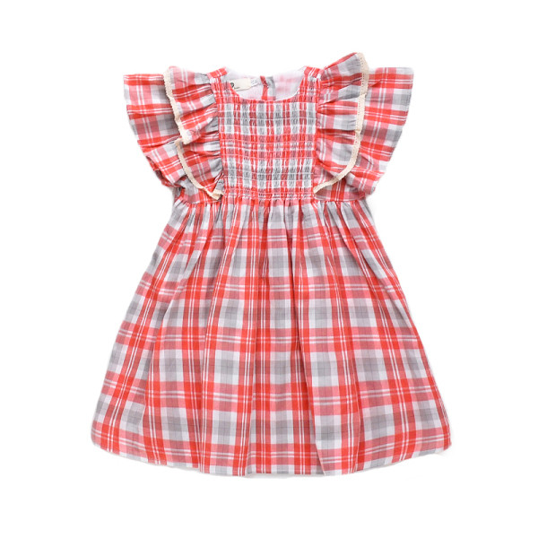 Карирана детска рокля разкроен модел с обло деколте