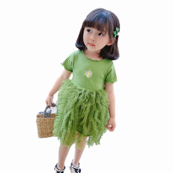 Стилна детска рокля с къс ръкав и тюл