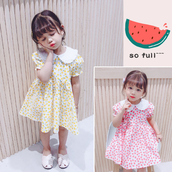 Стилна детска рокля с къс ръкав и обло деколте