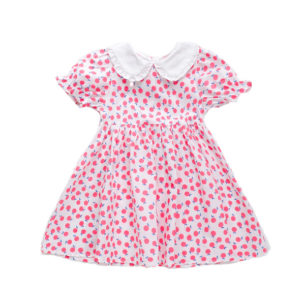 Стилна детска рокля с къс ръкав и обло деколте