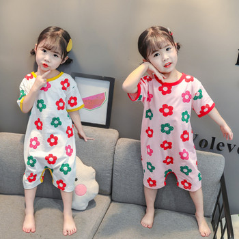 Детска пижама за момичета с флорални мотиви и копчета