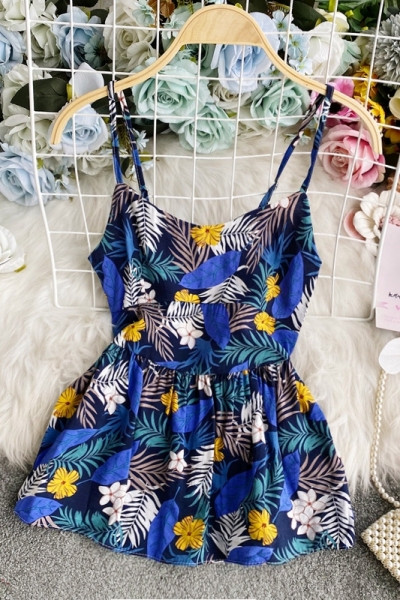 Дамски потник с тънки презрамки и шарен принт 