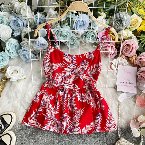 Дамски потник с тънки презрамки и шарен принт 