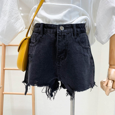 Нов модел дънкови къси панталони с висока талия и скъсани мотиви