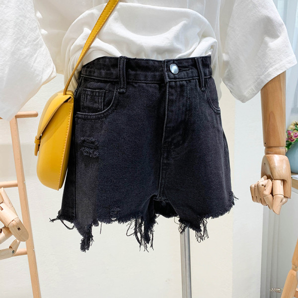 Нов модел дънкови къси панталони с висока талия и скъсани мотиви