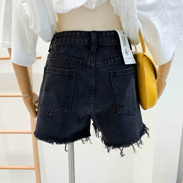 Нов модел дънкови къси панталони с висока талия и скъсани мотиви