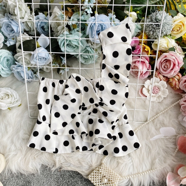 Модерен дамски потник на точки с една презрамка 