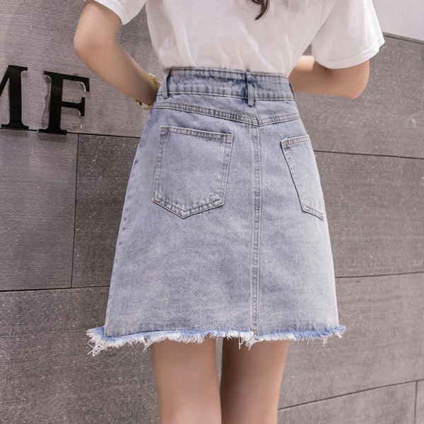 Дамска дънкова пола с пайети и висока талия