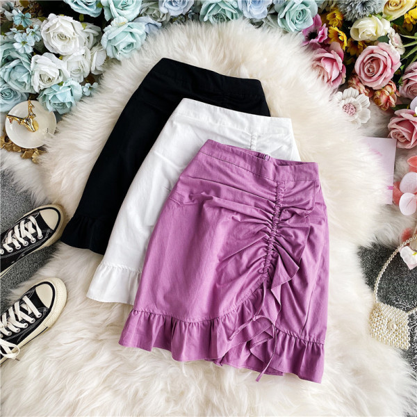 Модерна дамаска пола с висока талия и набрана предна част 