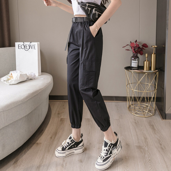 Модерни дамски панталони с висока талия и големи джобове 