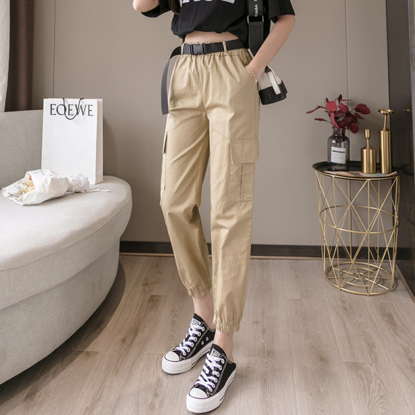 Модерни дамски панталони с висока талия и големи джобове 