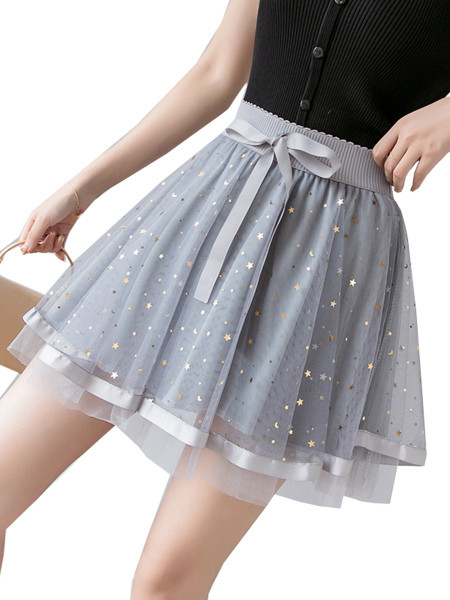 Разкроена дамска пола с тюл и лъскави частици 